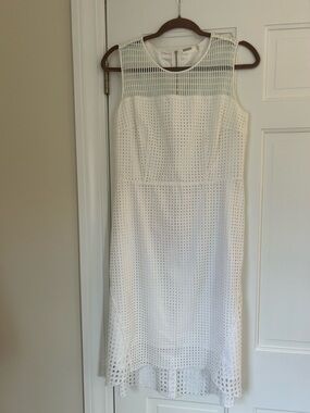 Elie Tahari Cream Sleeveless Eyelet Midi Dress